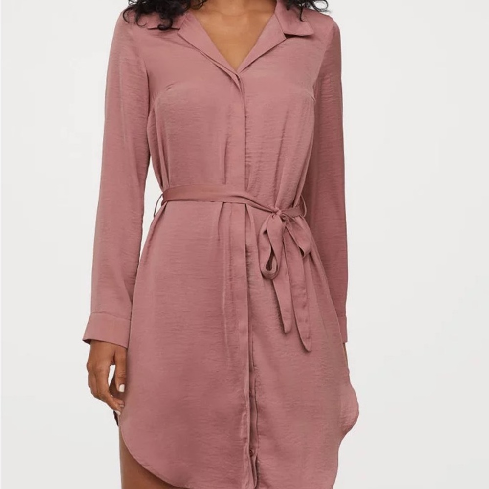 H&M Divided Dusty Rose Satin Shirt Dress